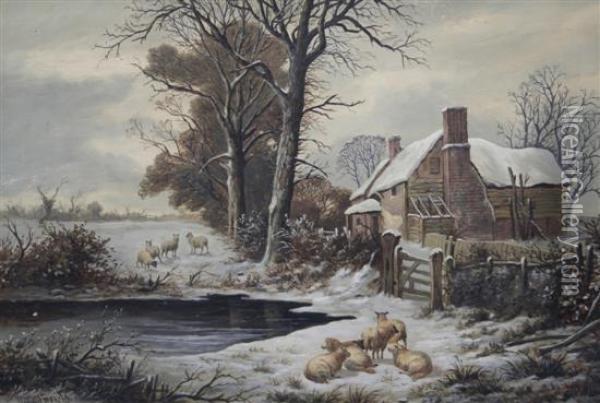 Winter, Farm Buildings, Near Hamstead, Staffs Oil Painting - William P. Cartwright