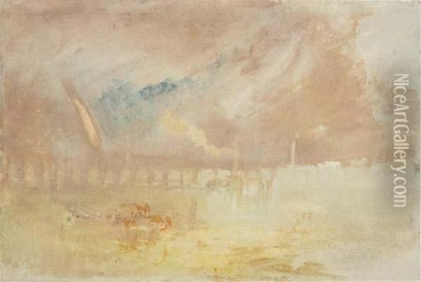 A View On The Mosel, Possibly Coblenz, Germany Oil Painting - Joseph Mallord William Turner