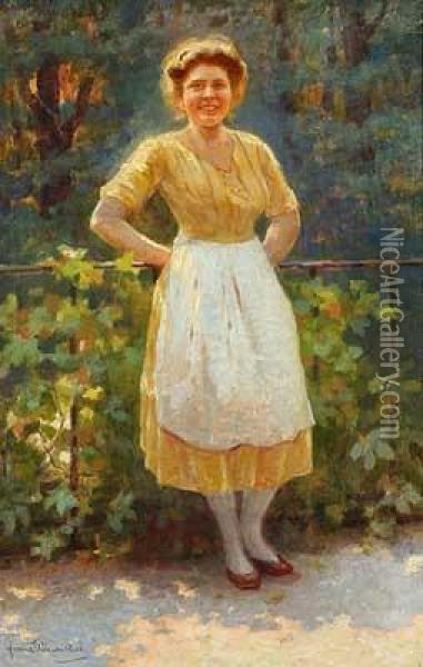 Dame In Gelbem Kleid Auf Sonnenbeschienenem Weg Oil Painting - Franz Wiesenthal