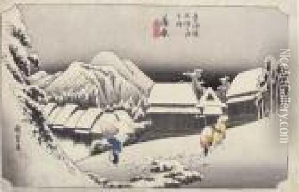 Kambara Yoru No Yuki Oil Painting - Utagawa or Ando Hiroshige