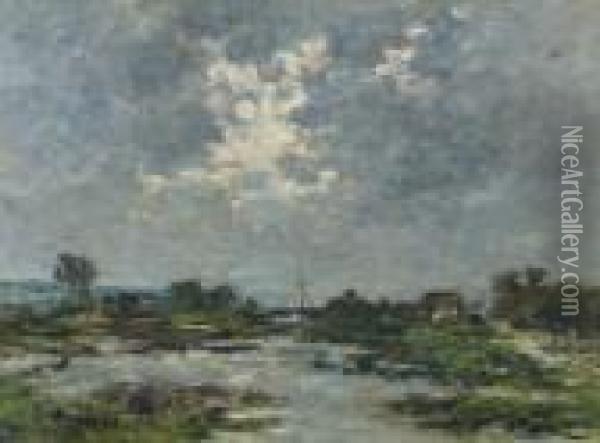 Clair De Lune Sur Les Marecages, La Touques Oil Painting - Eugene Boudin