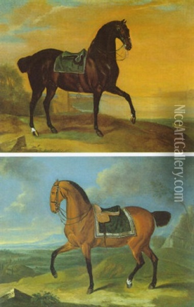 Schreitender Pferde: Brauner Oil Painting - Johann Georg de Hamilton