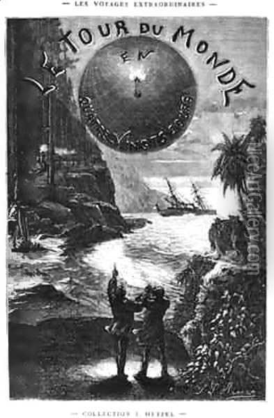 Frontispiece of 'Around the World in Eighty Days' by Jules Verne (1828-1905) Paris Oil Painting - Hippolyte Leon Benett