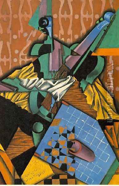 Violin And Checkerboard Oil Painting - Juan Gris