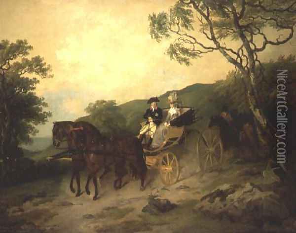 6th Earl and Marquis of Antrim with his wife Letitia driving a phaeton in Glenarm Castle park, Ballymena, Co. Antrim Oil Painting - Francis Wheatley