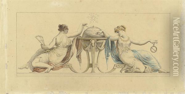Two Decorative Neoclassical Designs With Muses Oil Painting - Edward Francis Burney