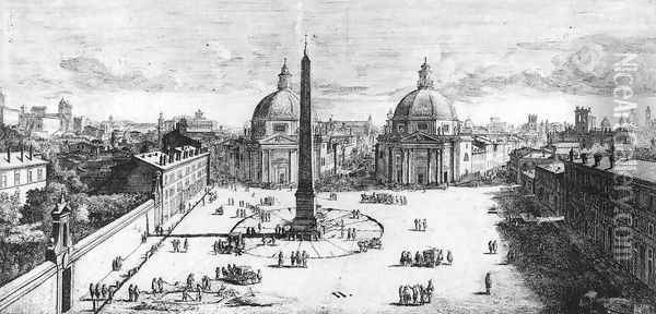 View Of The Piazza Del Popolo Rome 1678 Oil Painting - Caspar Andriaans Van Wittel