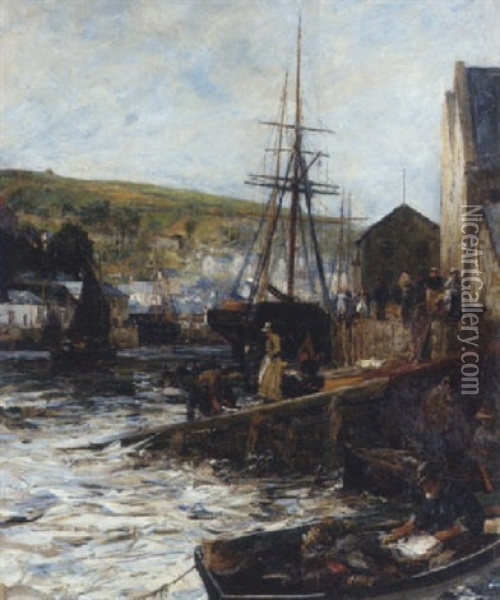 When The Flowing Tide Comes In, Looe, Cornwall Oil Painting - John Robertson Reid