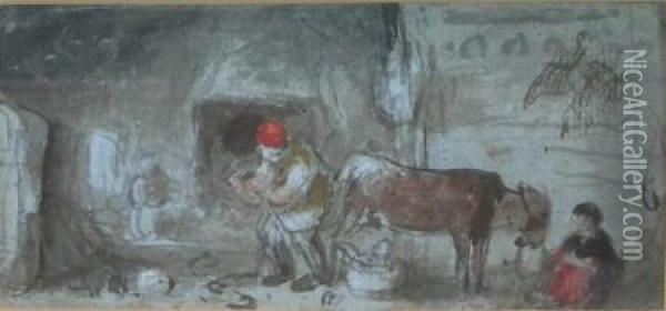 A Farmyard Scene Oil Painting - Sir David Wilkie