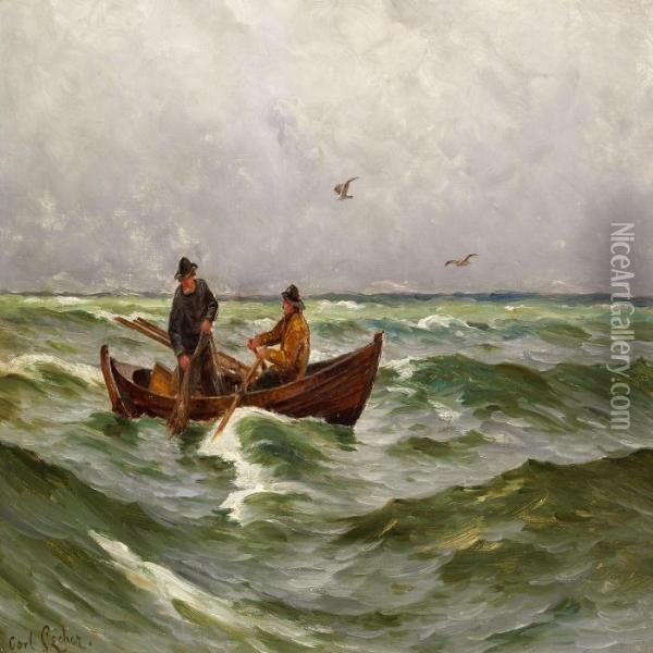 Two Fishermen From Skagen Oil Painting - Carl Locher