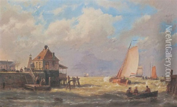 Entering The Harbour Oil Painting - Hermanus Koekkoek the Elder