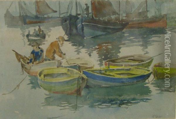 Pair Of Fishermen Tying Oil Painting - Kilby Webb Elwell