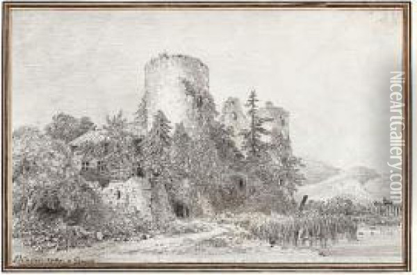 Vue Du Chateau De Laconnex, A La Darde, A Une Lieu De Geneve, Sur La Route De Turin Oil Painting - Louis Francois Cassas