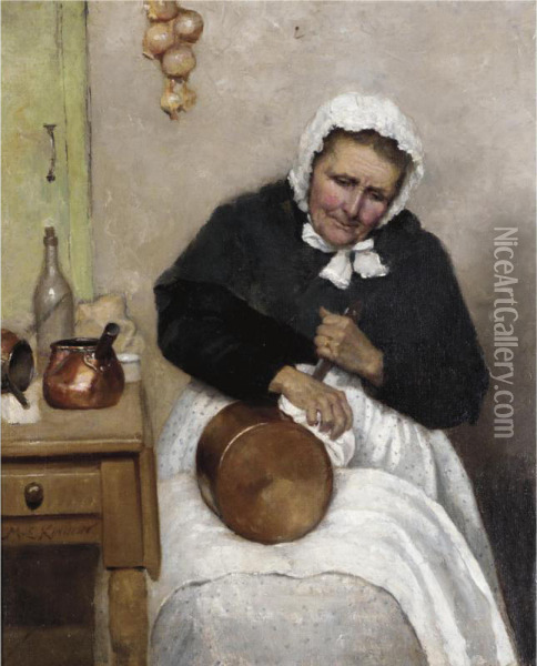 Polishing The Pots Oil Painting - Mary Evelina Kindon