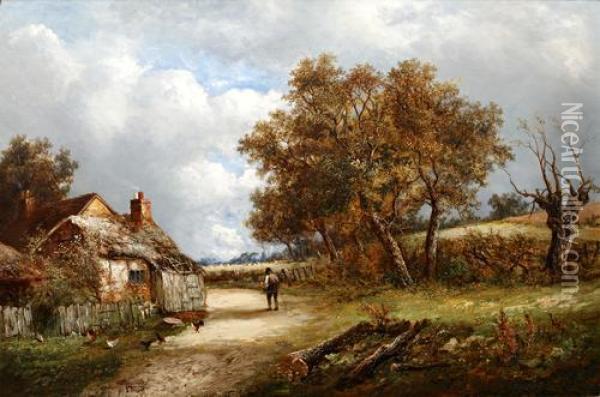 Figure On A Track Beside A Cottage Oil Painting - Joseph Thors