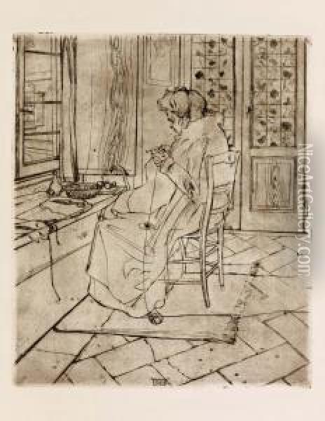 La Madre Che Lavora All'uncinetto - 1907 Oil Painting - Umberto Boccioni