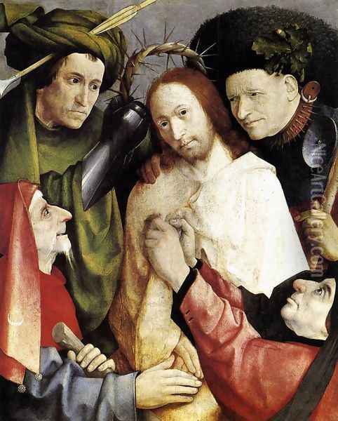 Christ Mocked (Crowning with Thorns) 1495-1500 Oil Painting - Hieronymous Bosch