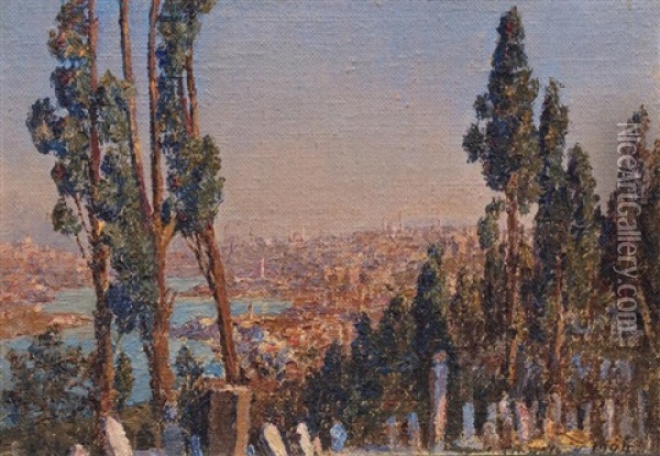 Istambul Vu D'eyup Oil Painting - Alexandre Roubtzoff