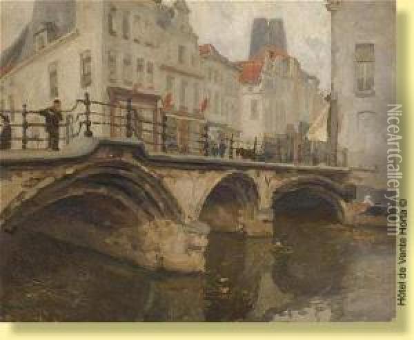 Pont Anime A Malines Oil Painting - Gaston Haustrate