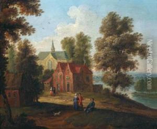 Edifici E Chiese Lungo Il Fiume Oil Painting - Jan Pieter Van Bredael I