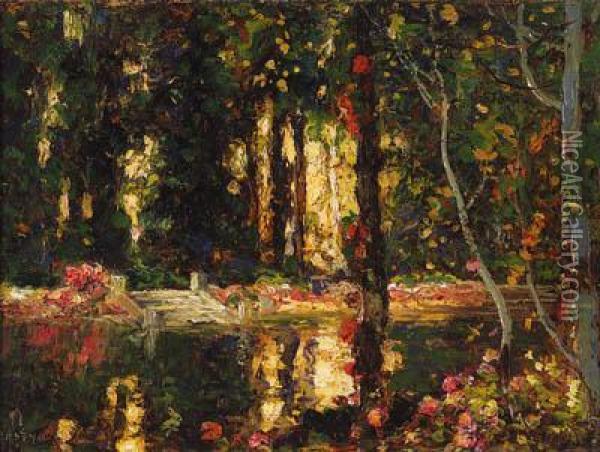 By The Lake Oil Painting - Thomas E. Mostyn