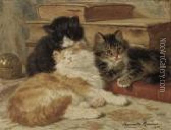 Three Of A Kind Oil Painting - Henriette Ronner-Knip