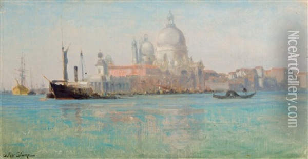 Venedig, Blick Auf Die Basilica Santa Maria Della Salute Oil Painting - Jean-Baptiste-Arthur Calame