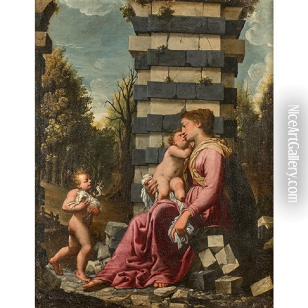 Vierge A L'enfant Avec Saint Jean-baptiste Oil Painting - Bartolomeo Cesi