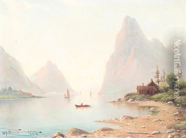 Fjord landscape Oil Painting - Nils Hans Christiansen