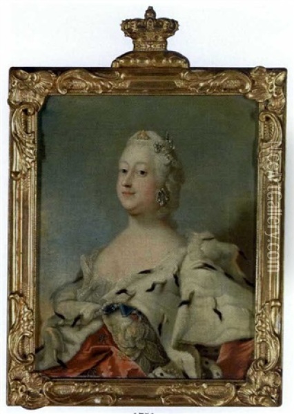 Frederik Vs Dronning Louise I Hermelinskabe Oil Painting - Peder Wichmann