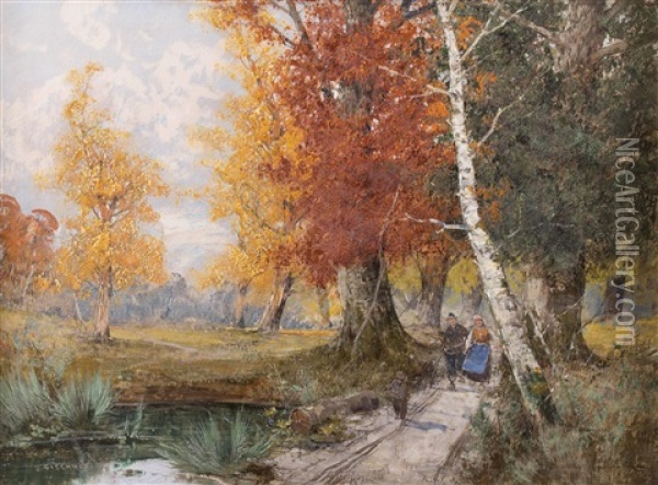 Spaziergang Im Herbstlichen Wienerwald Oil Painting - Georg Fischhof