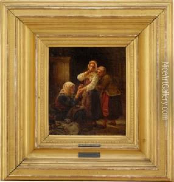Spakvinne Og Unge Piker 1855 Oil Painting - Adolphe Tidemand