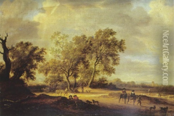 Paysage Boise Aux Cavaliers Sur Le Chemin Oil Painting - Salomon van Ruysdael