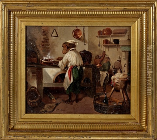 Monkeys In A Kitchen Oil Painting - William Holbrook Beard