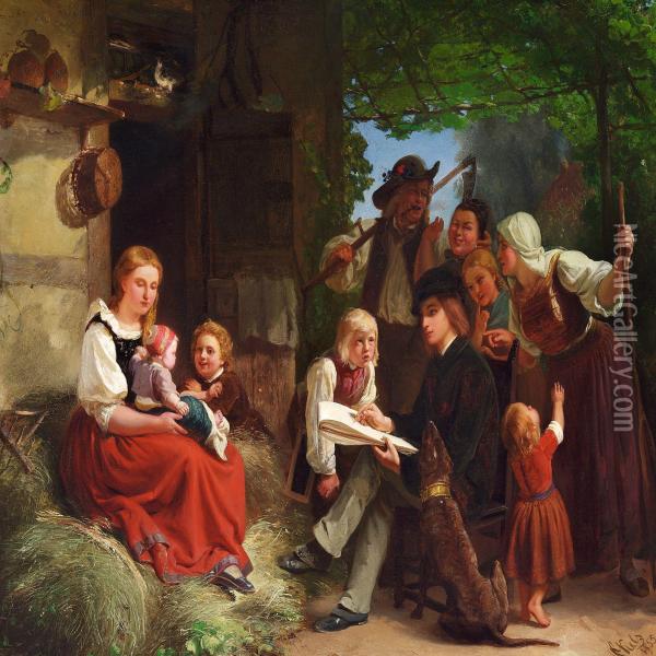 The Young Painter Is Portraying A Mother And Her Child In The Village Oil Painting - Franz Kels