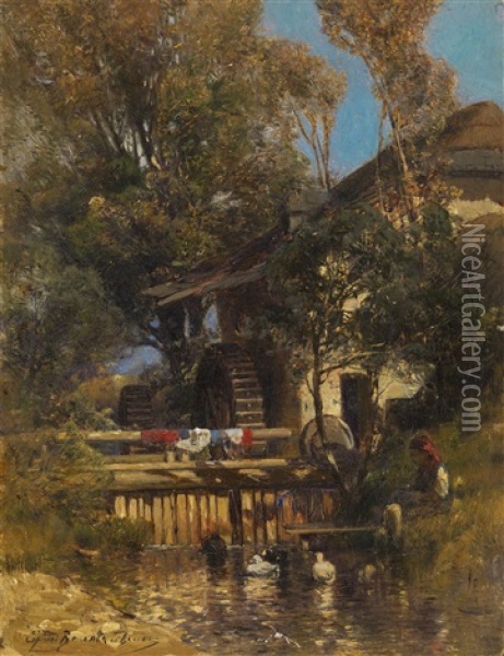 Village Mill Oil Painting - Sergei Ivanovich Vasil'kovsky
