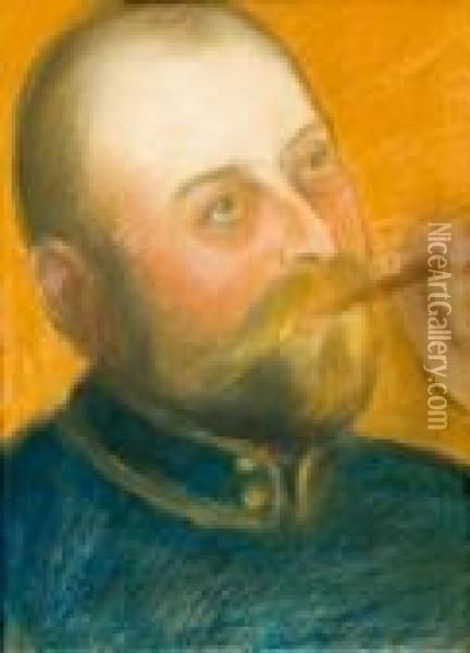 Portrait D'homme Au Cigare (probablement Le Frere De L'artiste) Oil Painting - Jozsef Rippl-Ronai