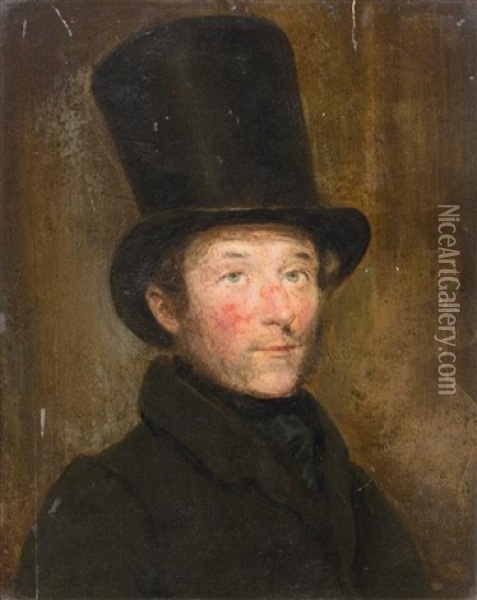 Man In A Top Hat Oil Painting - Sir David Wilkie