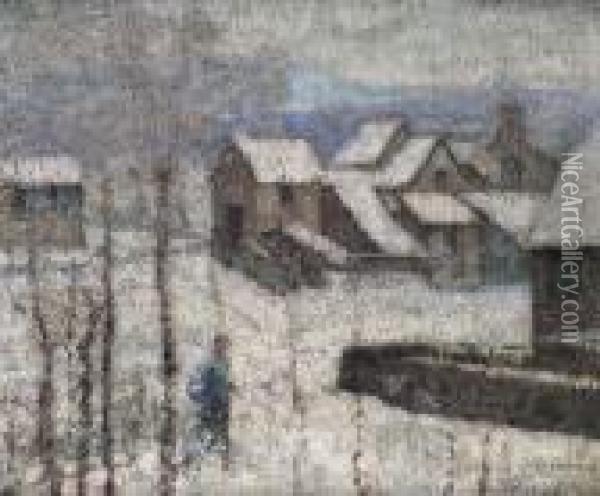 Paysage Sous La Neige, Circa 1915 Oil Painting - Victor Charreton
