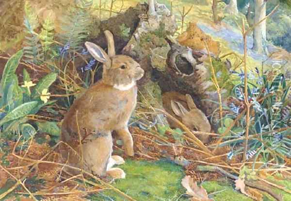 Rabbits in a wood Oil Painting - William Henry Millais