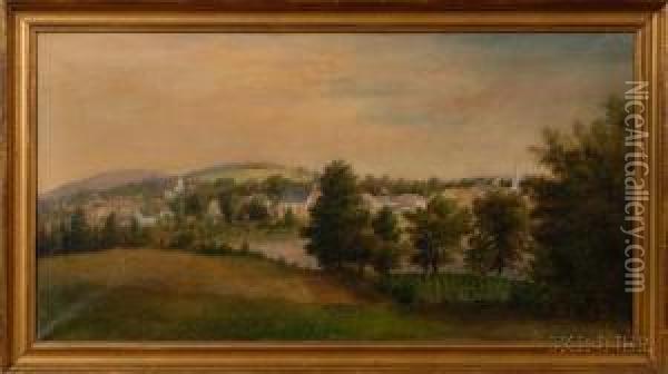 Panoramic Hillside View Of A Village. Oil Painting - Seth Steward