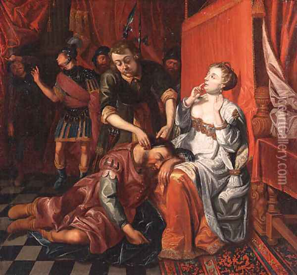 Samson and Delilah Oil Painting - Kasper or Gaspar van den Hoecke