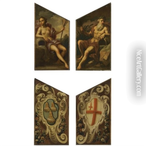 Door Panels Depicting Neptune And Amphitrite (verso; Pair) Oil Painting - Sir James Thornhill