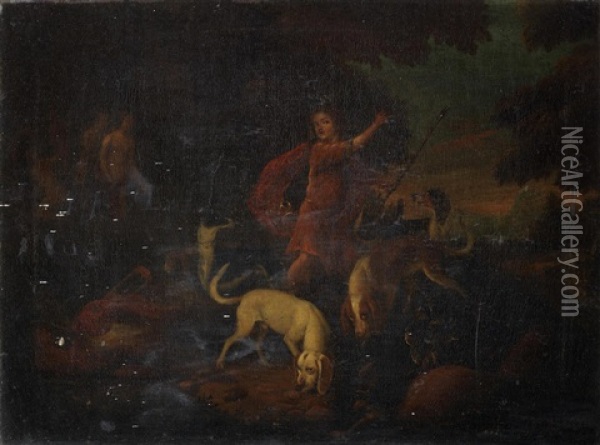 Diana And Actaeon; And A Hunting Scene (2) Oil Painting - Adriaen Cornelisz Beeldemaker