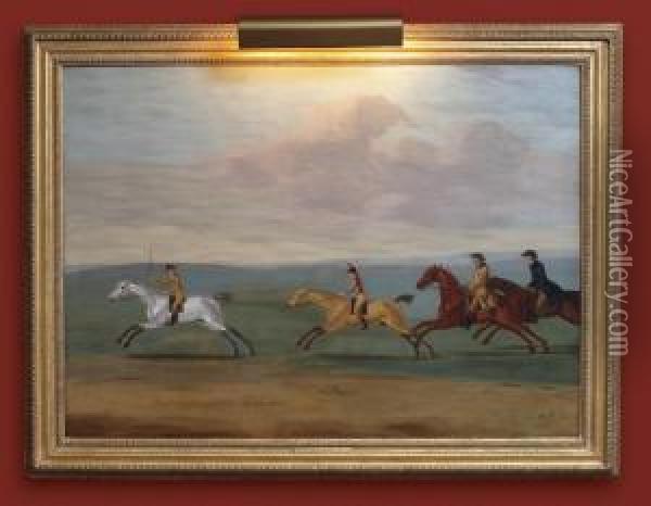 Jason Beating Spectator, Rover, Brilliant, Whistlejacket, Venture And Stately For The Great Subscription At Newmarket Oil Painting - J. Francis Sartorius