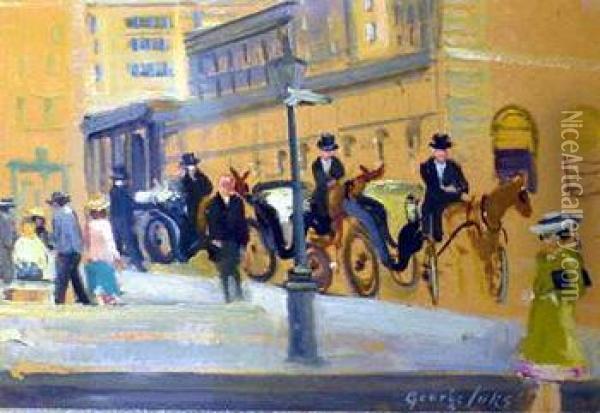 Lined Up For Business, Outside The Plaza Oil Painting - George Luks