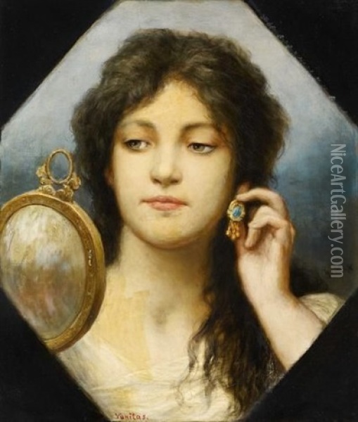 Junge Frau Mit Spiegel Oil Painting - Gabriel von Max