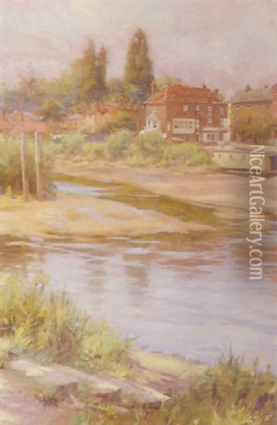The Thames At Brentford Oil Painting - P(ercy) Harland Fisher
