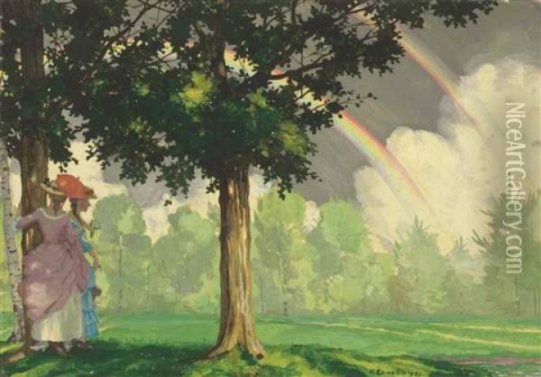 Landscape With A Rainbow Oil Painting - Konstantin Andreevich Somov