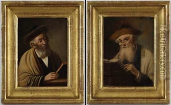 Portraits De Rabbins (pair) Oil Painting - Lajos Koloszvary